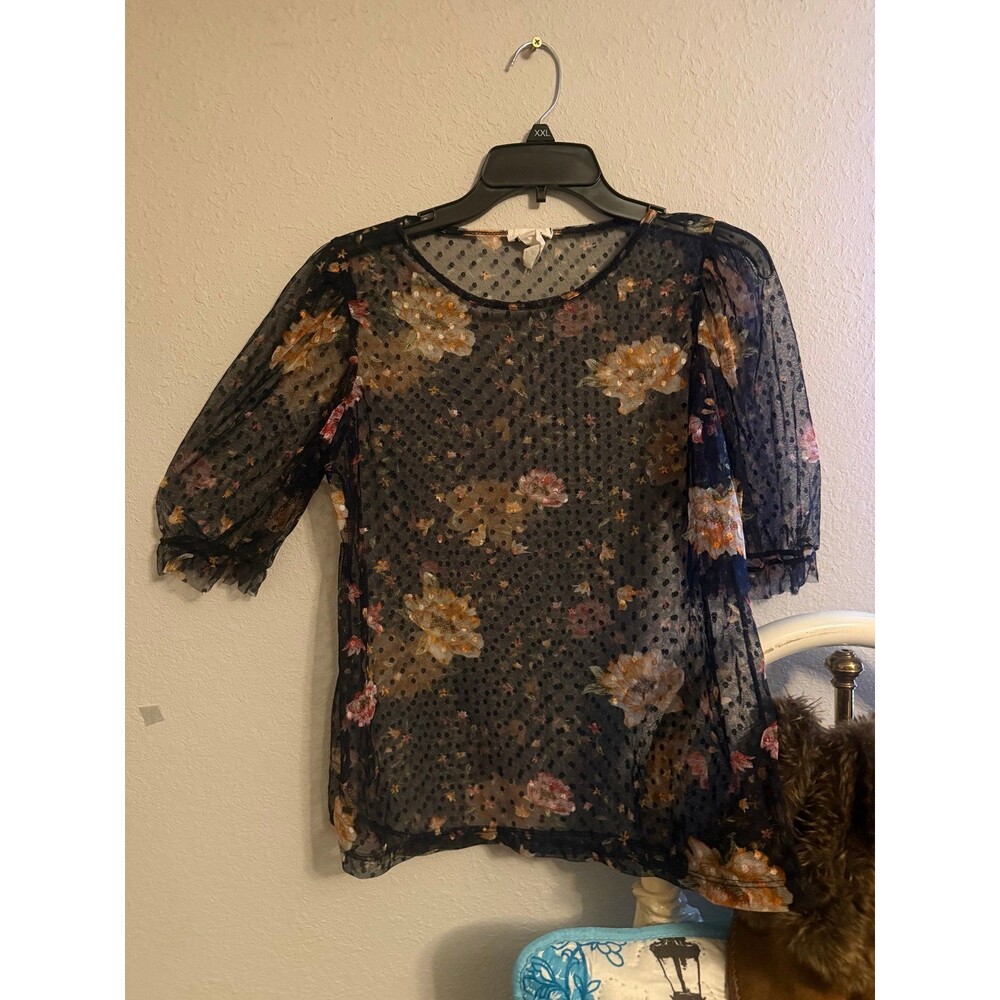 Tiny Willow Sheer Mesh Floral Polka Dot Blouse XL Y2K Coquette Fairy Grunge Top
